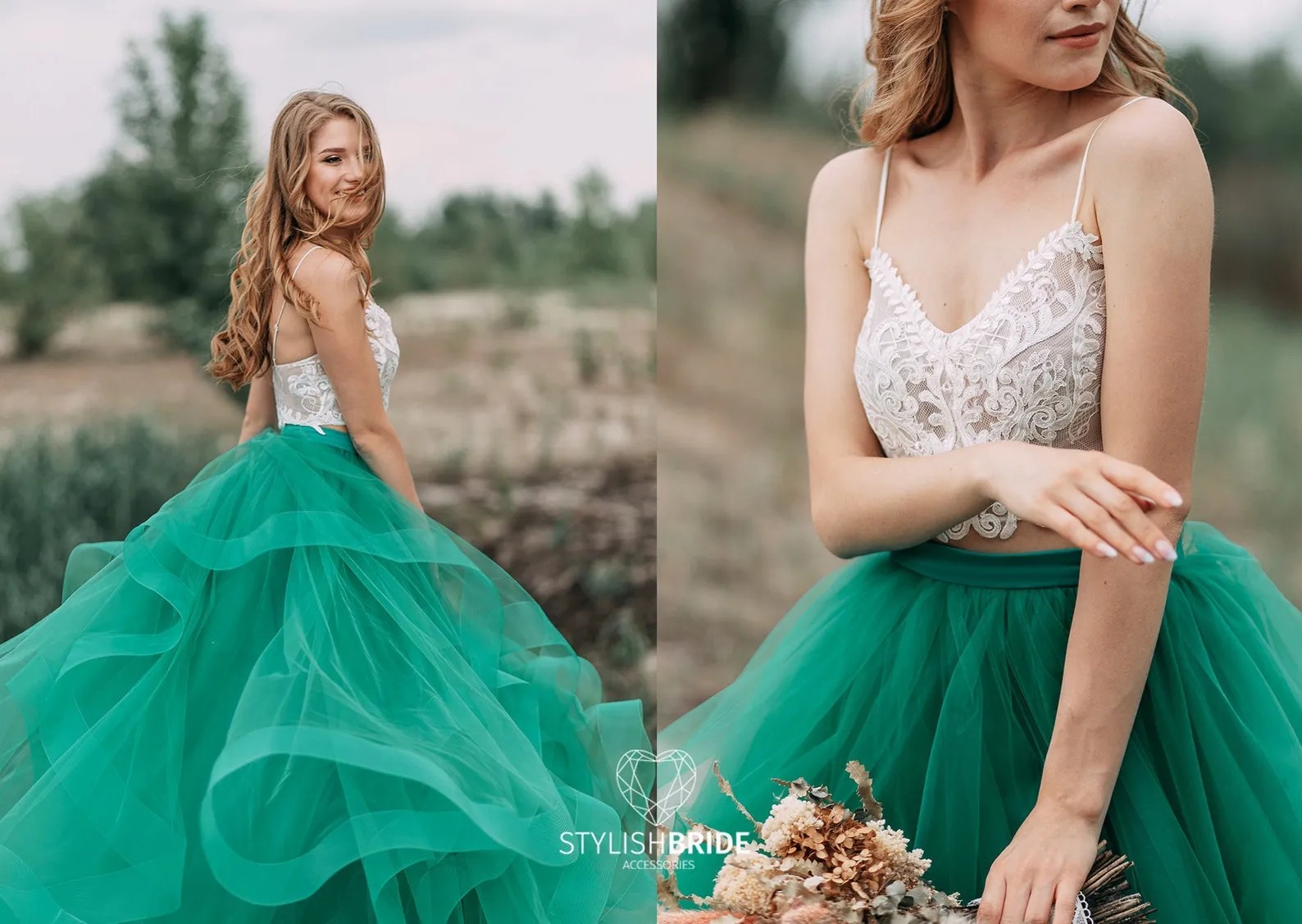 Green wedding dress separates