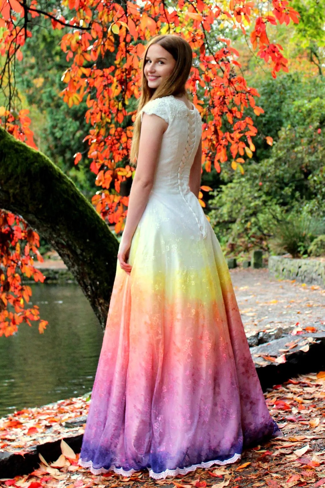 Ombre wedding dress with full back coverage