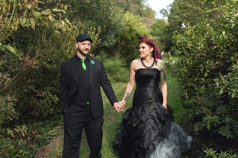 A Goth Meets Nerd Meets Glam Wedding With On-Site Ring Tattoos