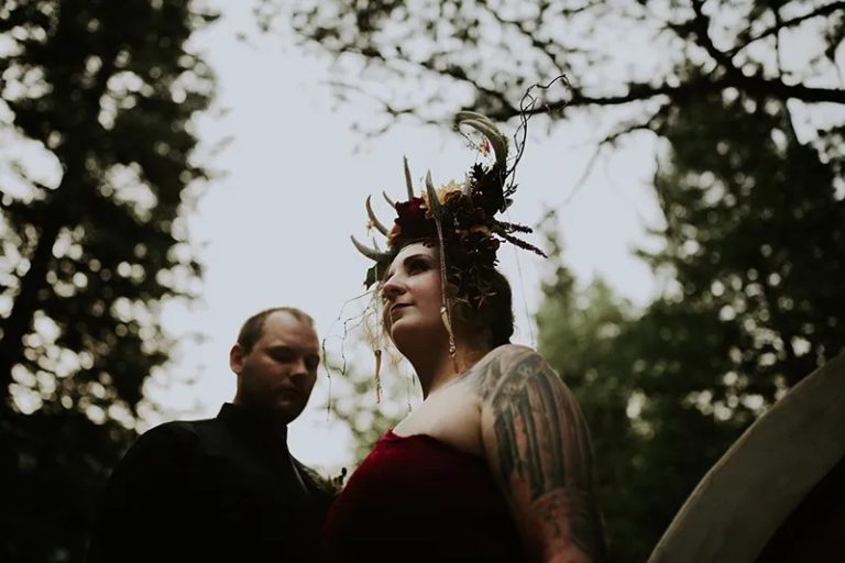 When A Rustic Forest Wedding Met Red, Black, And Metal