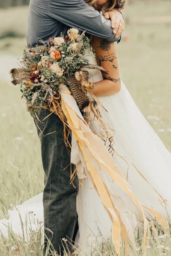 Wheat & dried flower wedding bouquets