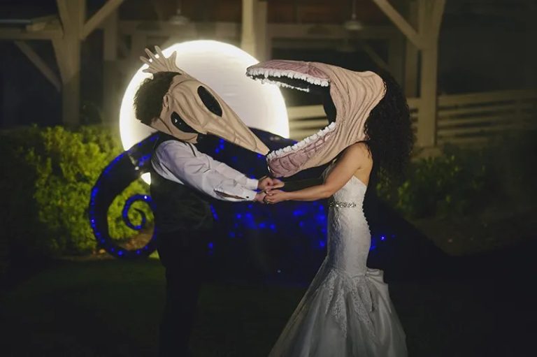 Tim Burton Meets Fire Dancing At This Twisted Black Tie Wedding