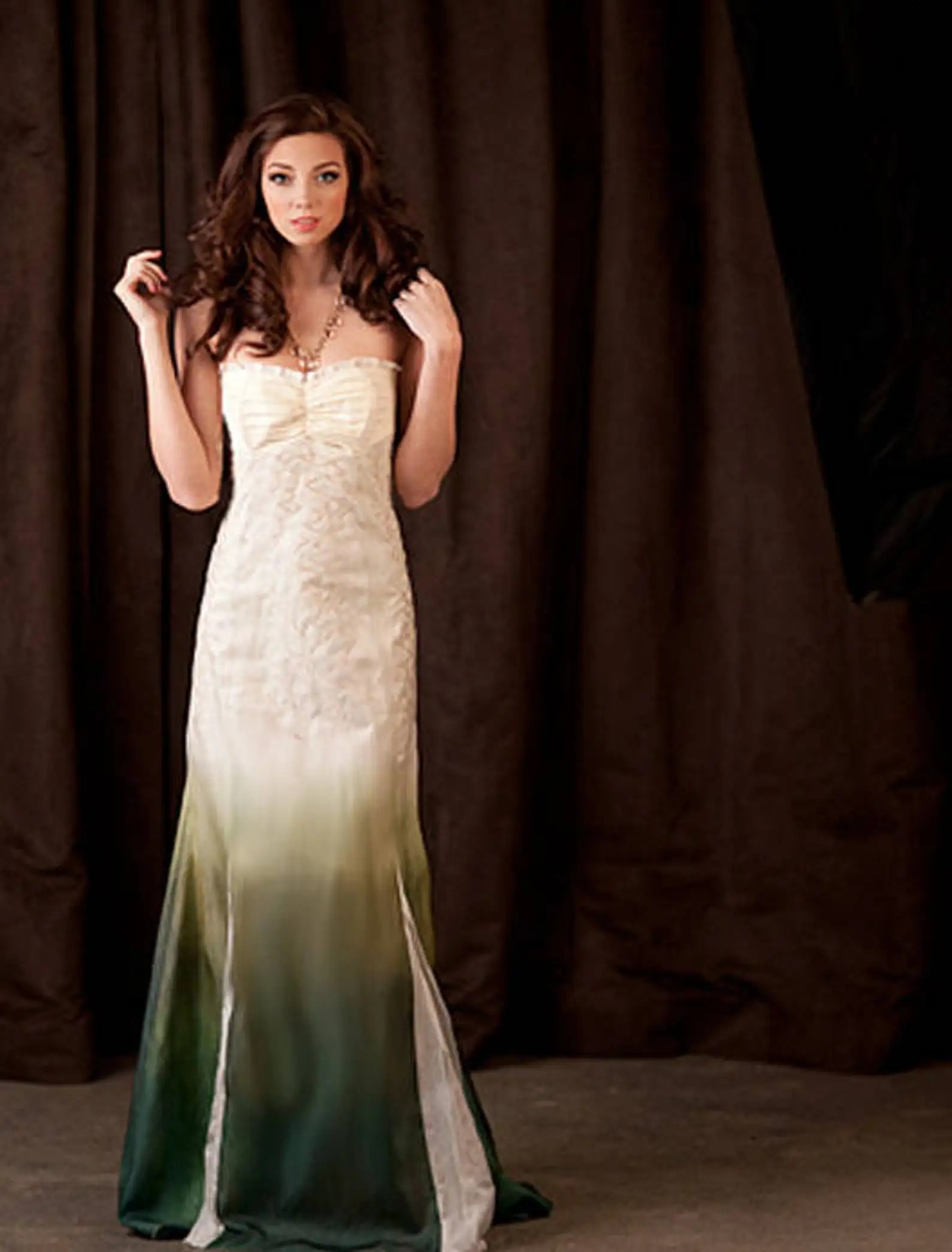 Green wedding dress accents