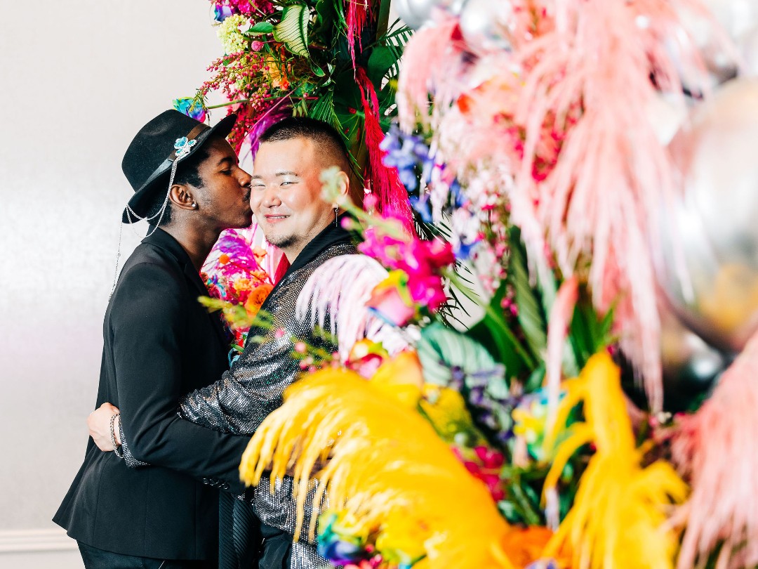 LOVE the hair and makeup at this colorful wedding