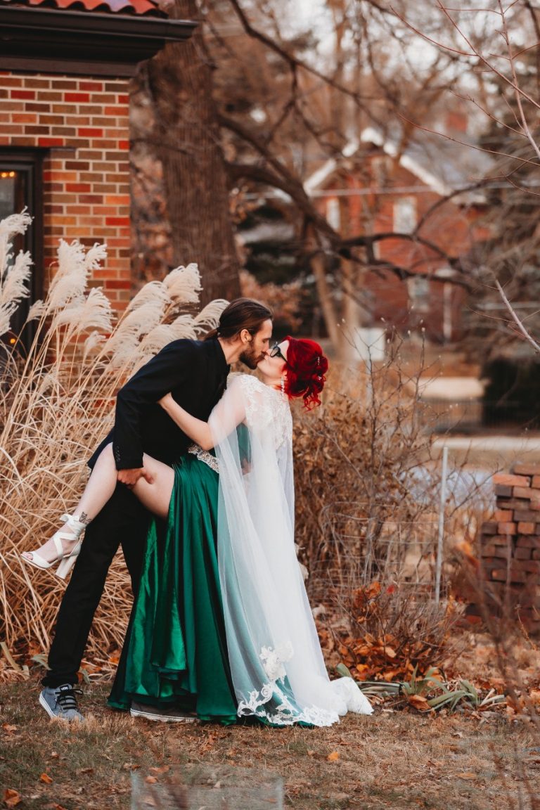 We Love The Green Wedding Dress At This Alternative Atheist Wedding