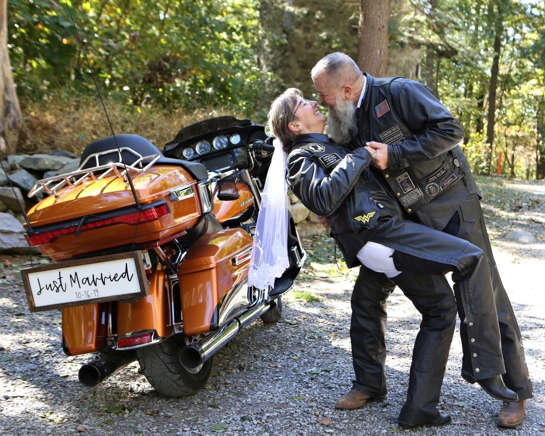 Weddings over 40 look uh-mazing in leather!