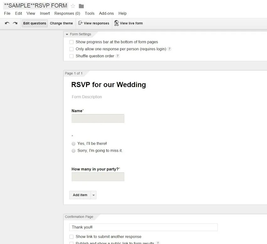 A very simple sample RSVP could be: