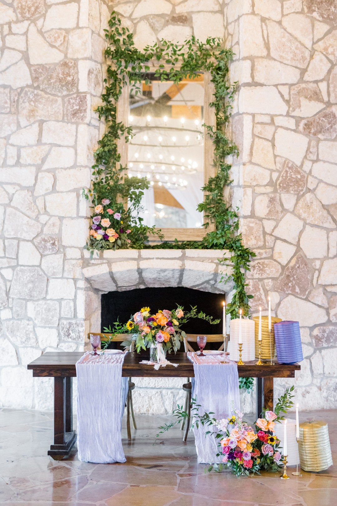 This fairytale wedding tablescape looks like Rapunzel designed it herself!