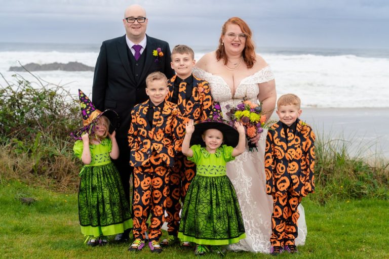 A Halloween Wedding With David S. Pumpkins Suits