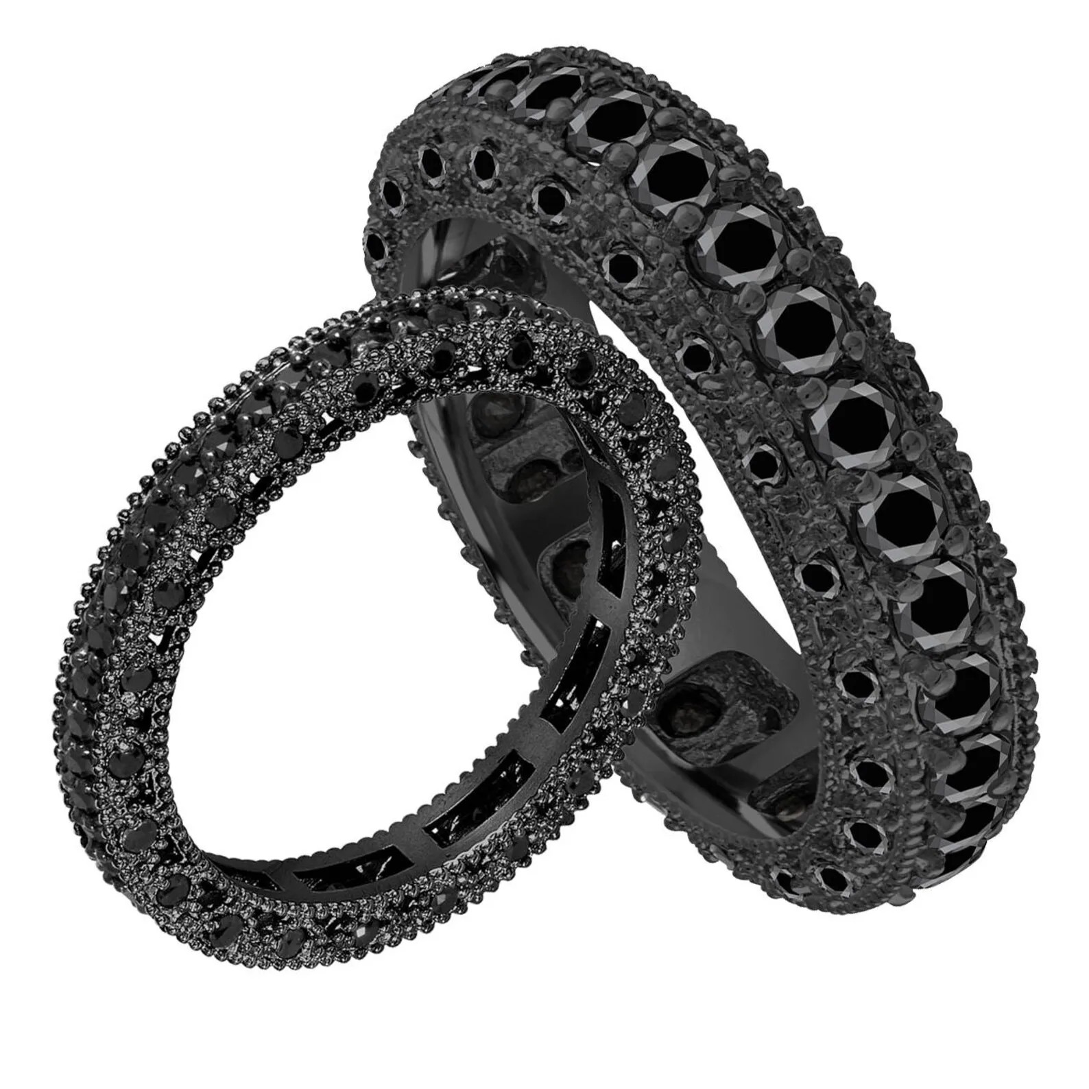 Black wedding rings with diamonds or moissonite