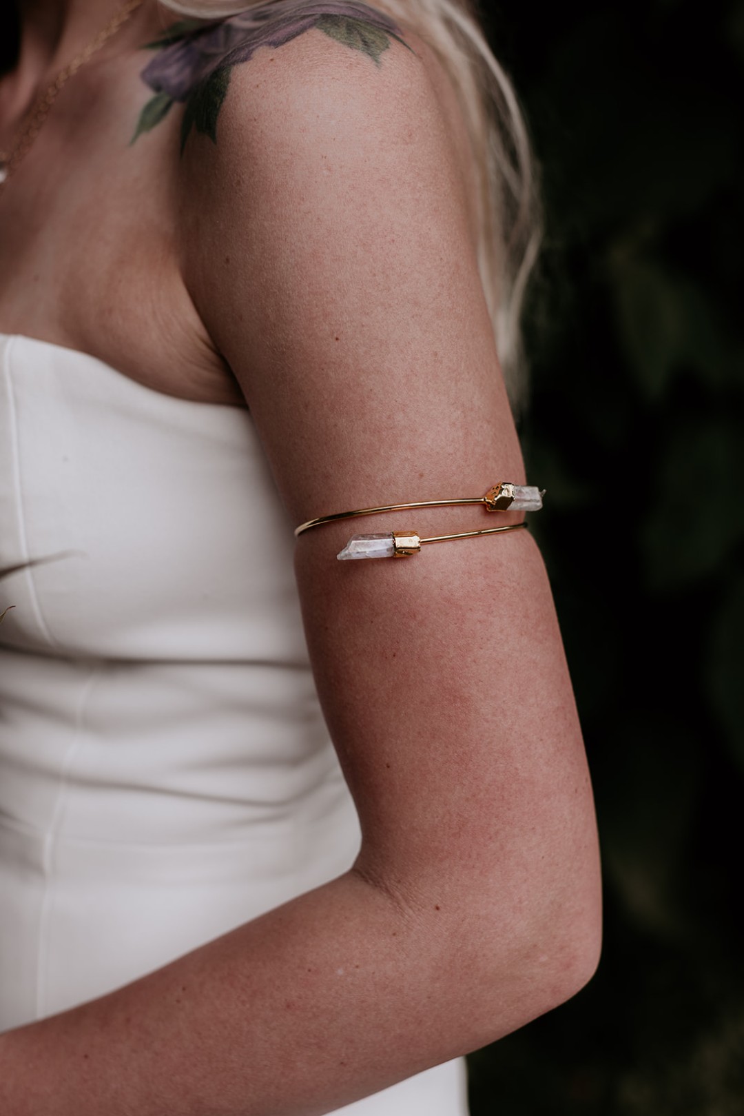 This raw crystal armband is such a unique wedding accessory.