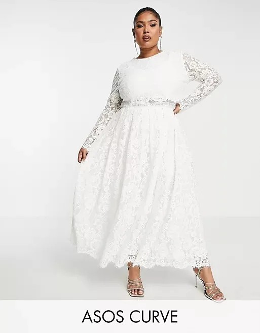 How about a long-sleeved lace crop top with a matching lace midi skirt?