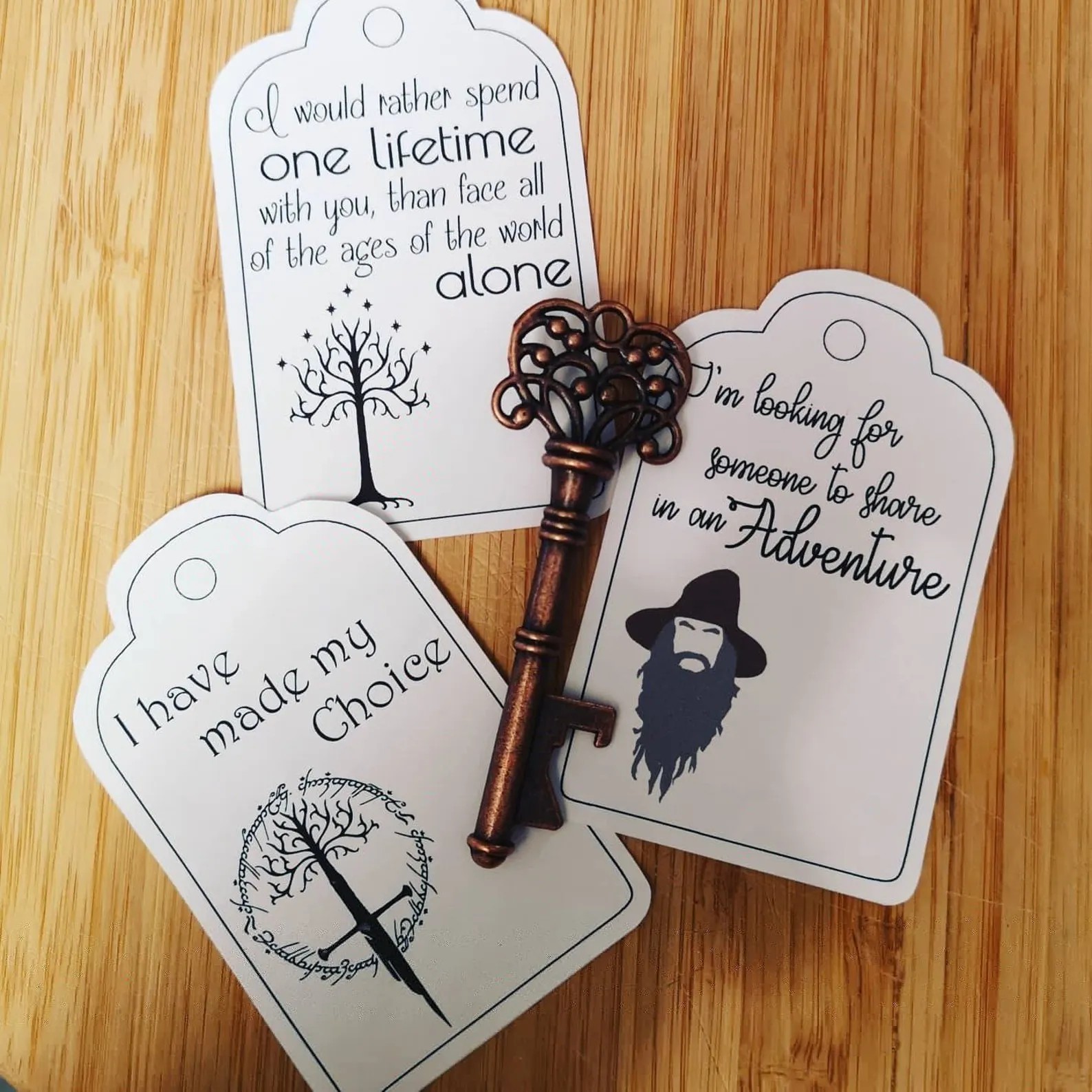 How cute are these Lord of the Rings quotes and bottle openers? Nerdy and useful, we love it!