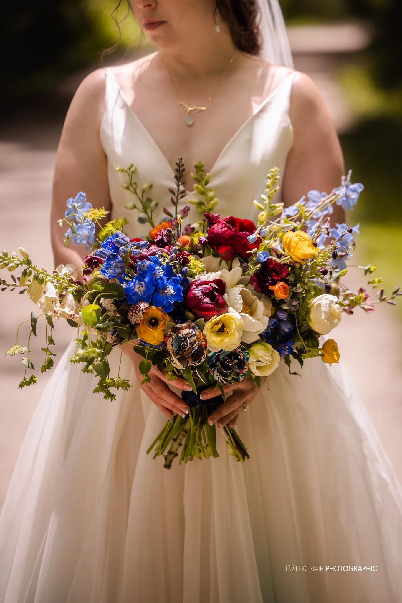 This sustainable wedding used local flowers in foam-free arrangements from a small farmer florist.