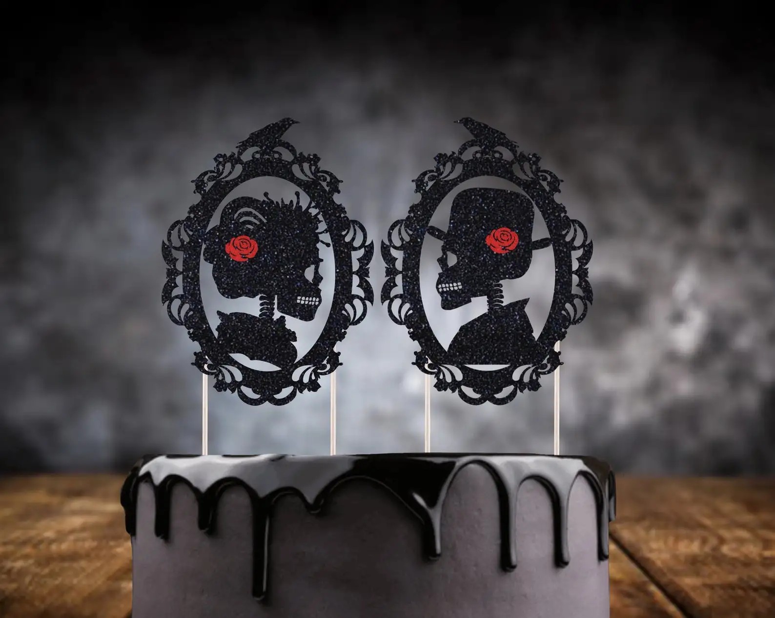 Skull and bones goth cake toppers