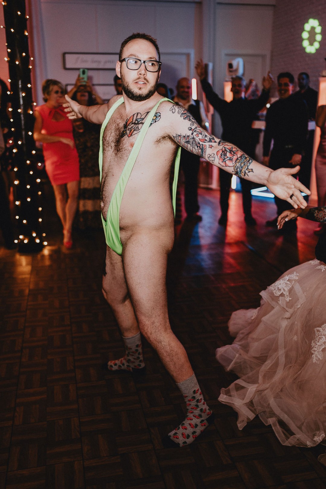 A mankini!!! Damn, these newlyweds sure know how to party.