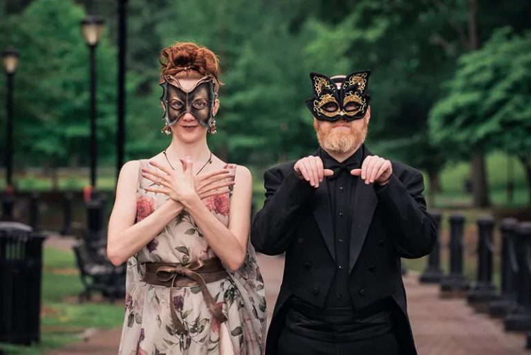 Masked Romance: A Quirky Masquerade-Themed Engagement Story In The Rain