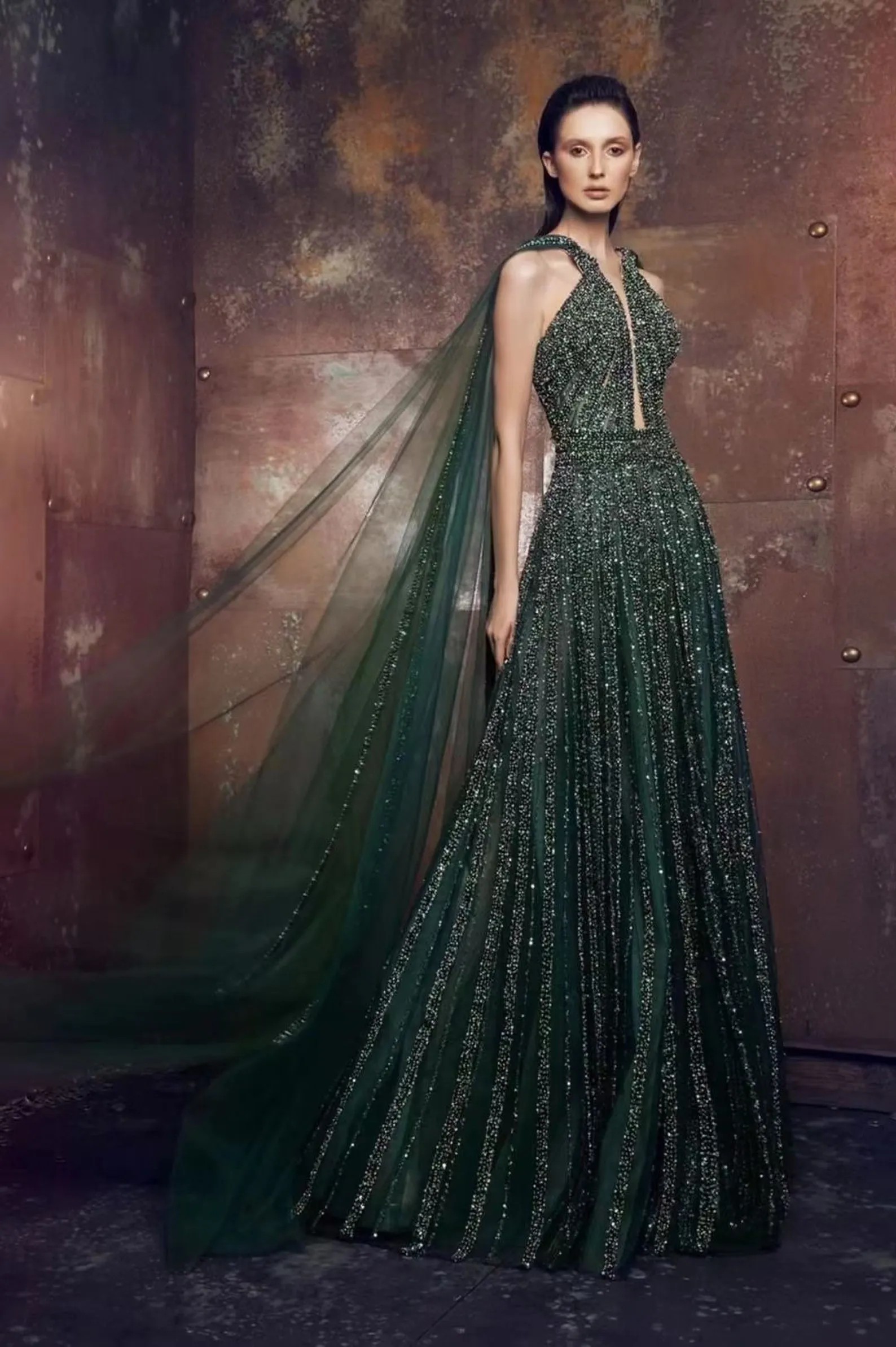 Green wedding dresses with capes