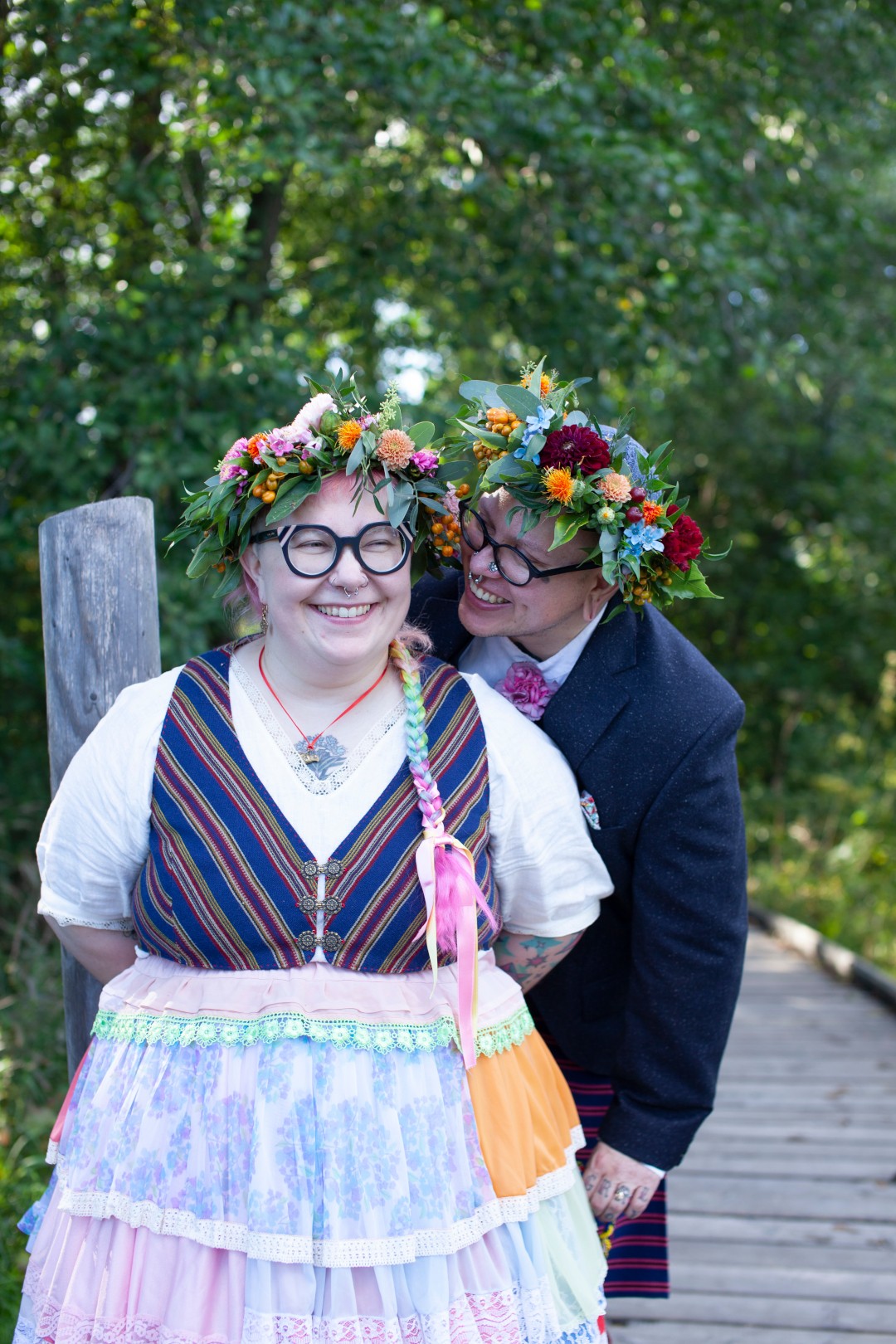 Our colorful queer DIY handfasting &potluck wedding celebration at a glance: