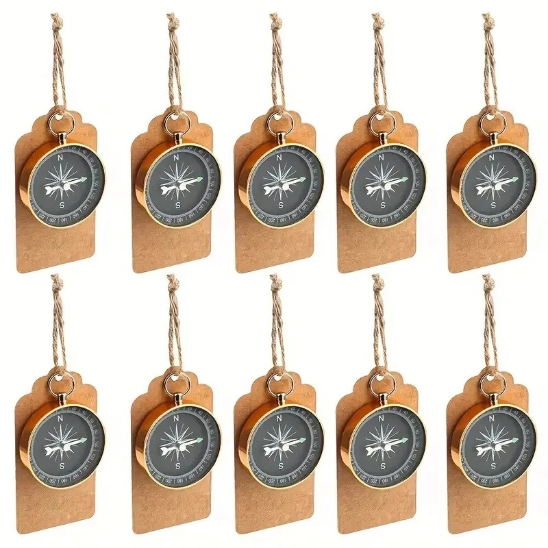 10pcs/set, Wedding Gift Compass With Kraft Paper Card