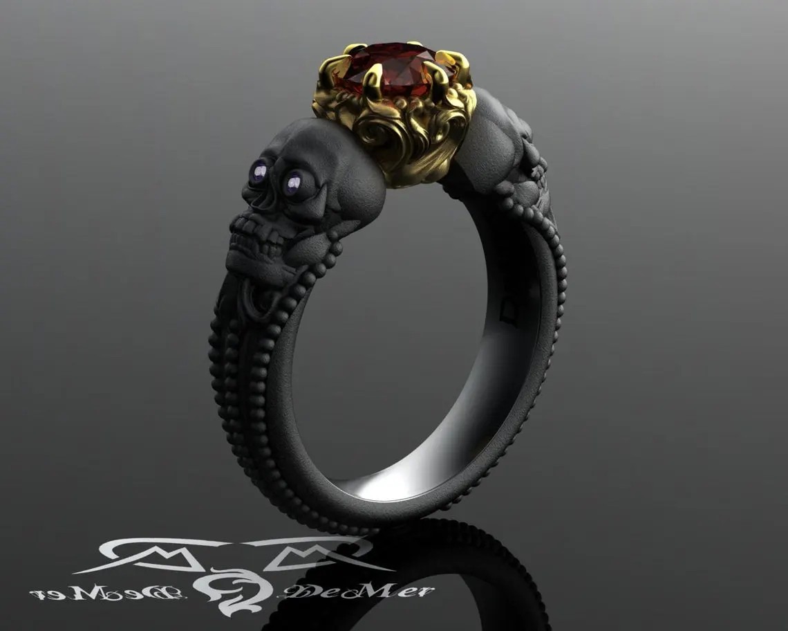 Black wedding rings with red stones